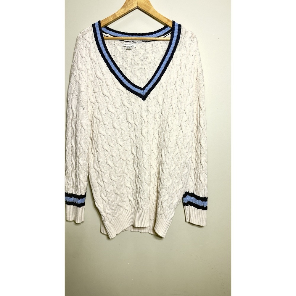 American Eagle Varsity Tennis Sweater Men Woman XL Cable Knit V Cricket Preppy